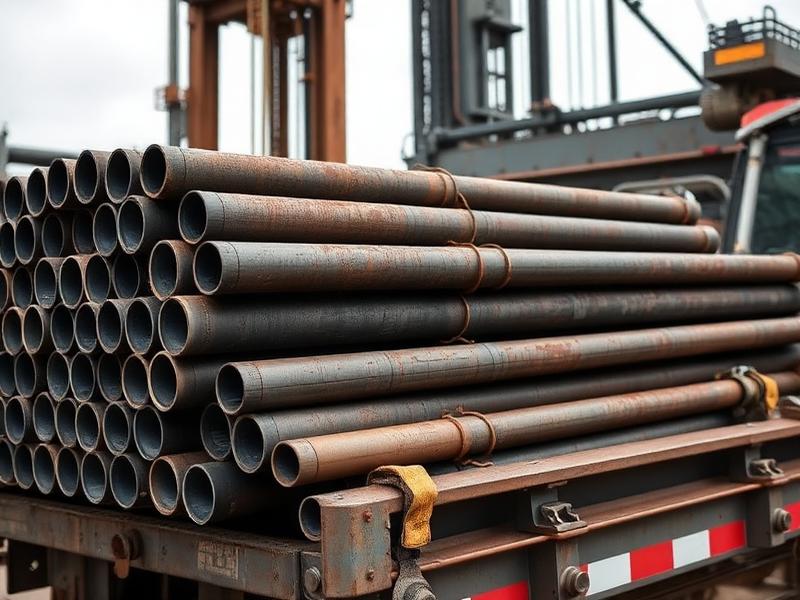Tiges de forage en acier sur un camion de chantier